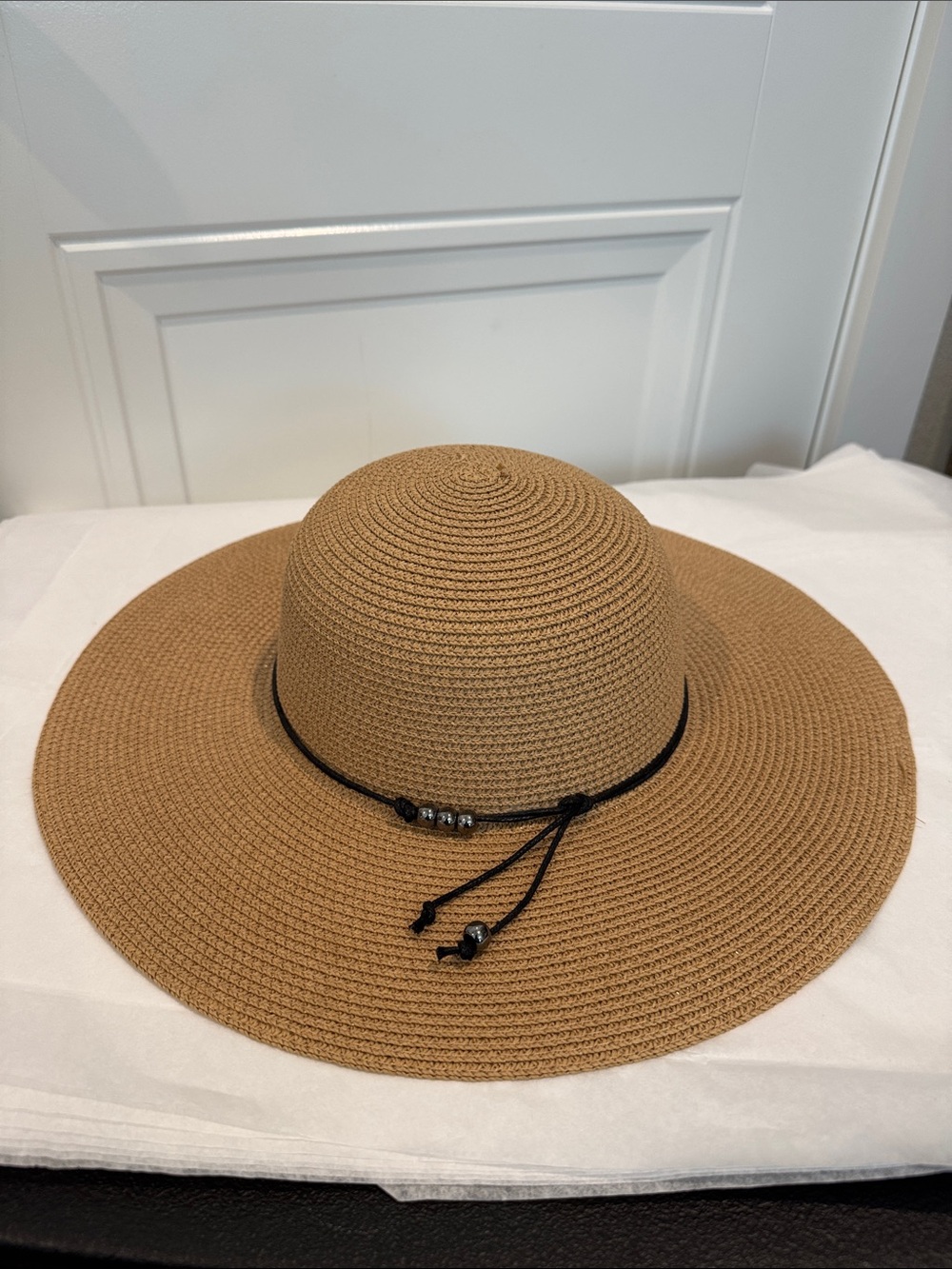 Magid Wide-Brim Straw Sun Hat in Tan with Black Cord